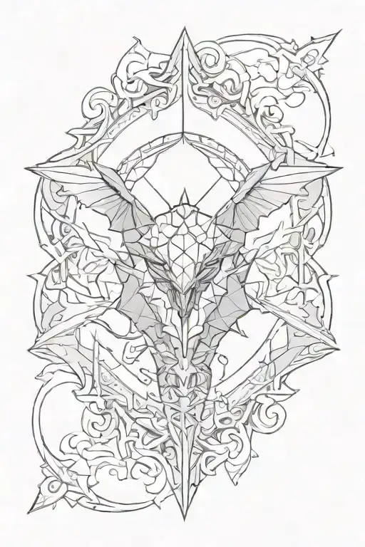 A sketch tattoo of a majestic spren from The Stormlight Archive hovering over a Dungeons and Dragons 20-sided die tattoo design idea