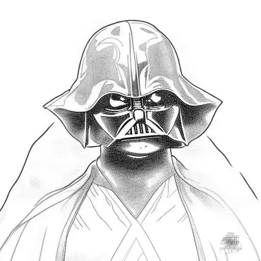 anakin skywalker, looking evil, before He because darth wader, with a red lightsaber tattoo design idea