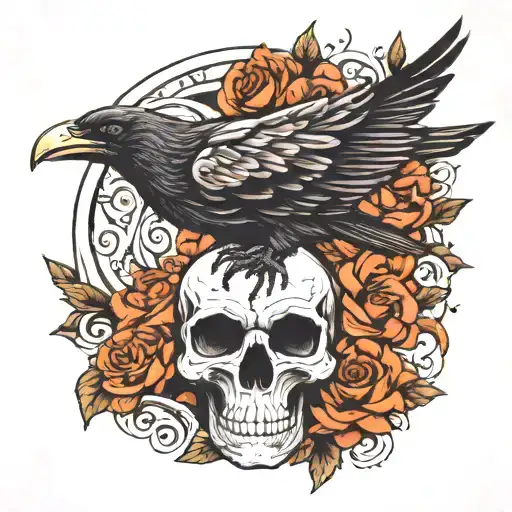 skull raven tattoo design idea