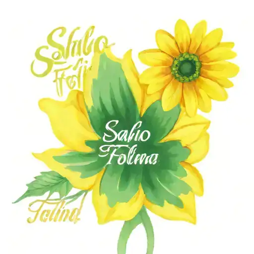 Yellow Gerbera daisy bouquet with the words "Sahlo Folina" tattoo design idea