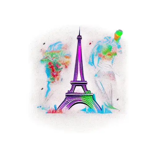 woman breast and Eiffel tower tattoo design idea