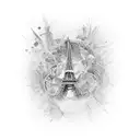 woman breast and Eiffel tower tattoo design idea