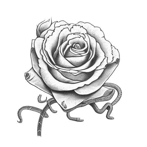 red carnation with stem and a rattlesnake wrapped around it tattoo design idea