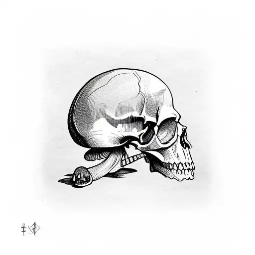 skull with mushrooms tattoo design idea