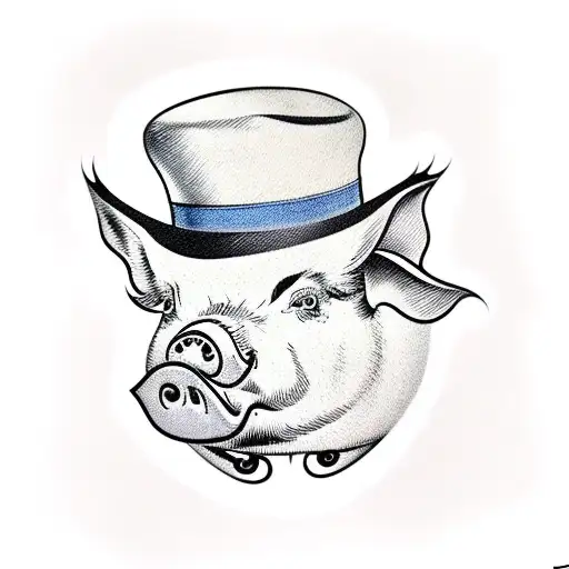 pig head wearing tophat tattoo design idea