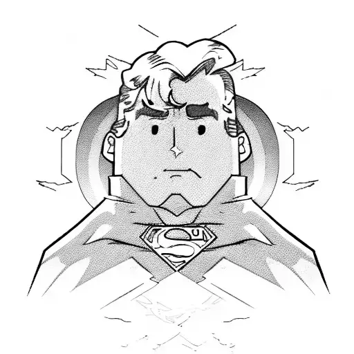 Superman, kawaii style cartoon coloring page for kids, cartoon style, clean line art high detailed, no background, white tattoo design idea