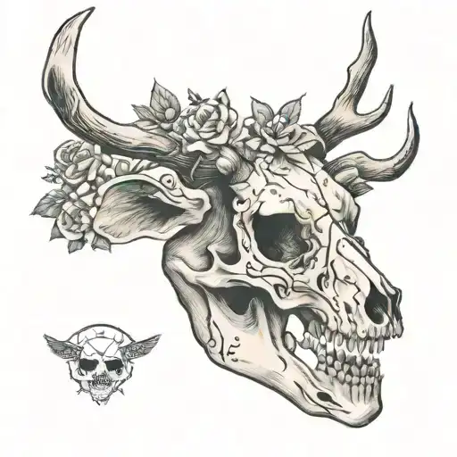 tattoo on the hand, a dead deer skull  tattoo design idea