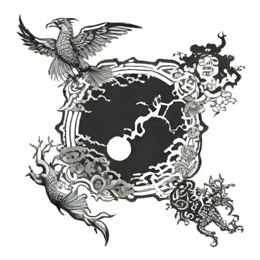 A tattoo design featuring a dramatic scene from a Korean drama (дорамы) in a blackwork style tattoo design idea