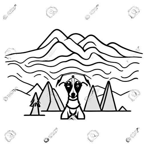 mirorless camera with a whippet and mountains tattoo design idea