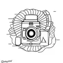 camera, filmstrip, whippet, mountains tattoo design idea