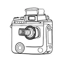 camera, filmstrip, whippet, mountains tattoo design idea