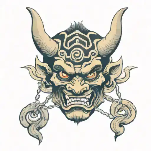 oni mask holding tattoo design idea