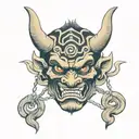 oni mask holding tattoo design idea