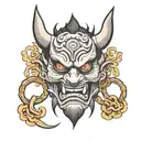 oni mask holding tattoo design idea