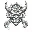 oni mask holding tattoo design idea
