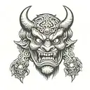 oni mask holding tattoo design idea