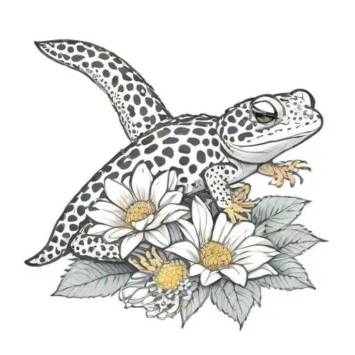 Leopard Gecko and Dahlia flower tattoo design idea