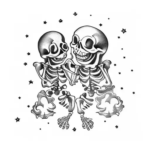 Skeletons Slow dancing with the moon in the background tattoo design idea