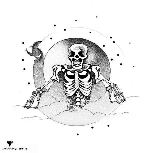 Skeletons Slow dancing with the moon in the background tattoo design idea