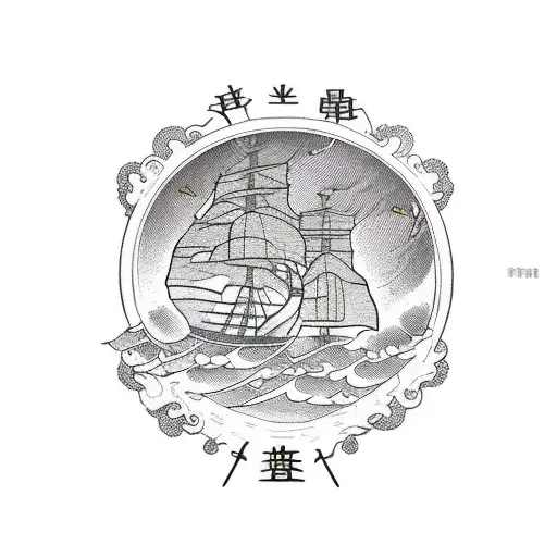 A Ship burning in the sea tattoo design idea