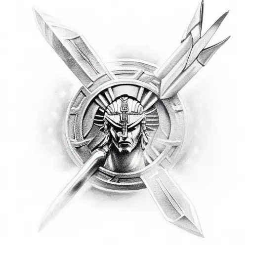 A  tattoo of a spartan warrior wielding a mythical weapon from mythology tattoo design idea