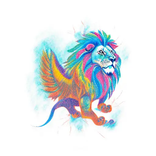 Phoenix with lion tattoo design idea