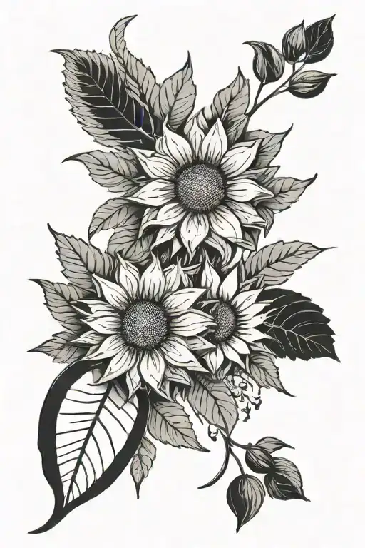 mix of ukrainian sunflower and palestinian watermelon and olive branch tattoo design idea