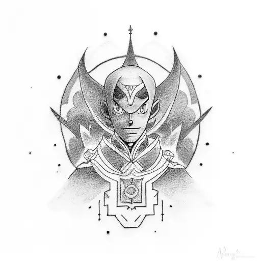 Tattoo of a character from 'A Lenda de Aang' in dotwork style tattoo design idea