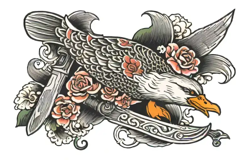 tattoo design combining Butcher's Knife and Moon and Venus and a Duck tattoo design idea