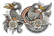 tattoo design combining Butcher's Knife and Moon and Venus and a Duck tattoo design idea