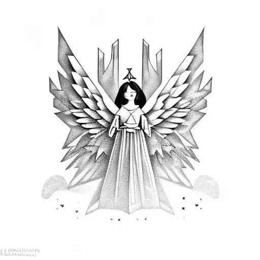 An origami-inspired angel singing among the stars tattoo design idea