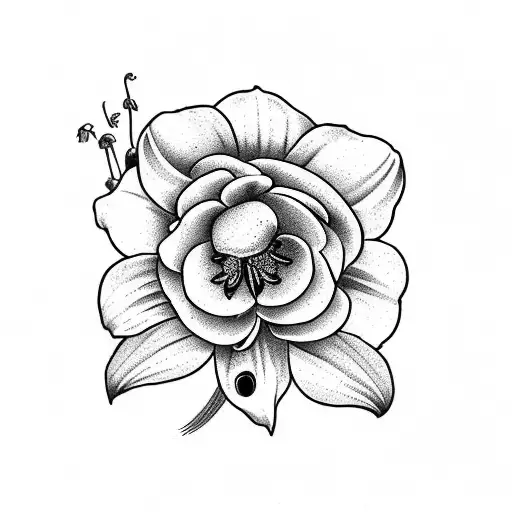 flower bundle of violets, lily of the valley, daisy, buttercup, cosmo, and lavender tattoo design idea