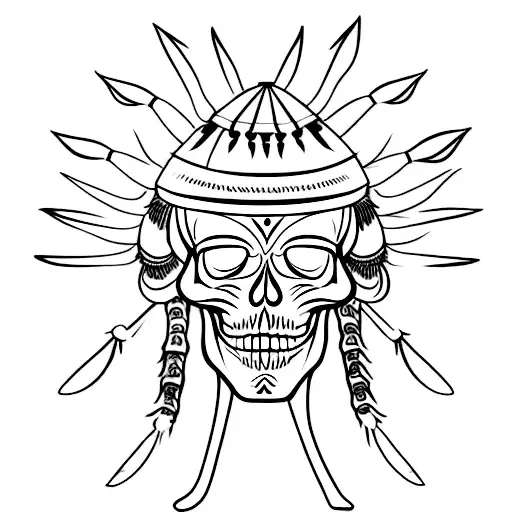 a skeleton wearing an indian headdress tattoo design idea