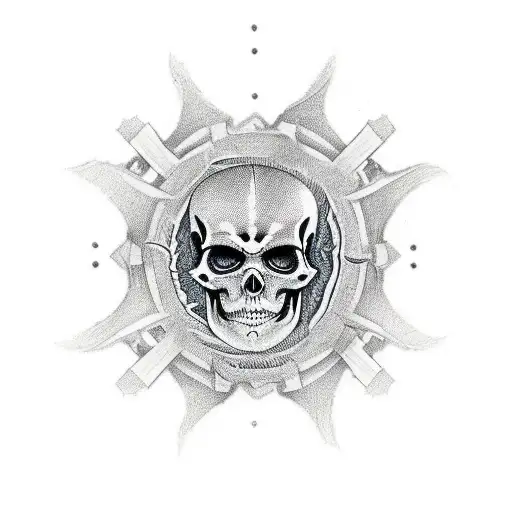 In the center of the tattoo, there is a striking and slightly larger skeleton, draped in a hooded robe. The skeleton is  tattoo design idea