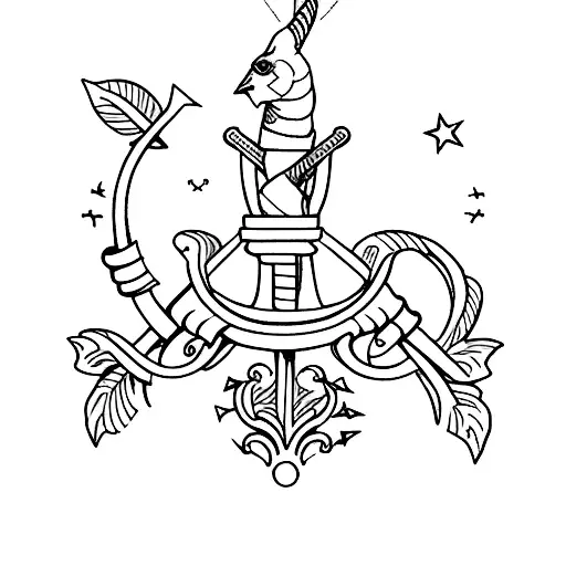 horse shoe, goldfinch, anchor tattoo design idea