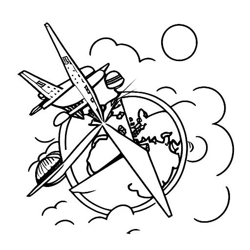 planet earth with plane tattoo design idea