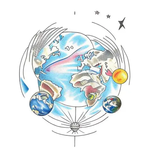 planet earth with plane tattoo design idea