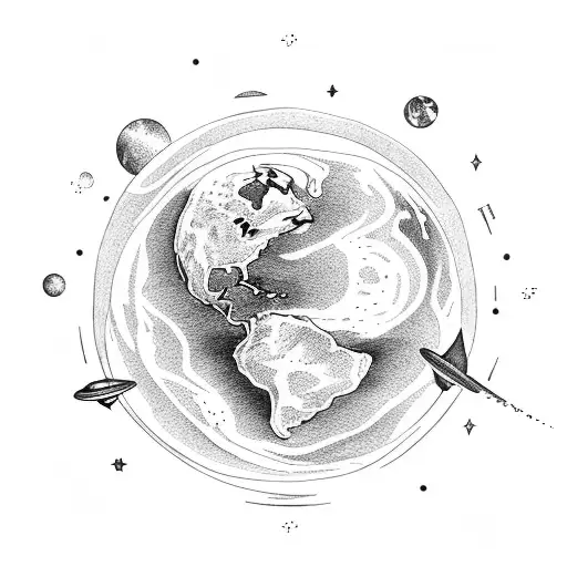 planet earth with plane tattoo design idea