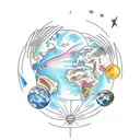 planet earth with plane tattoo design idea