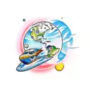 planet earth with plane tattoo design idea