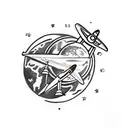 planet earth with plane tattoo design idea