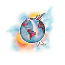 planet earth with plane tattoo design idea