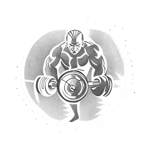 A weightlifter lifting a dumbbell with a compass as the weight tattoo design idea