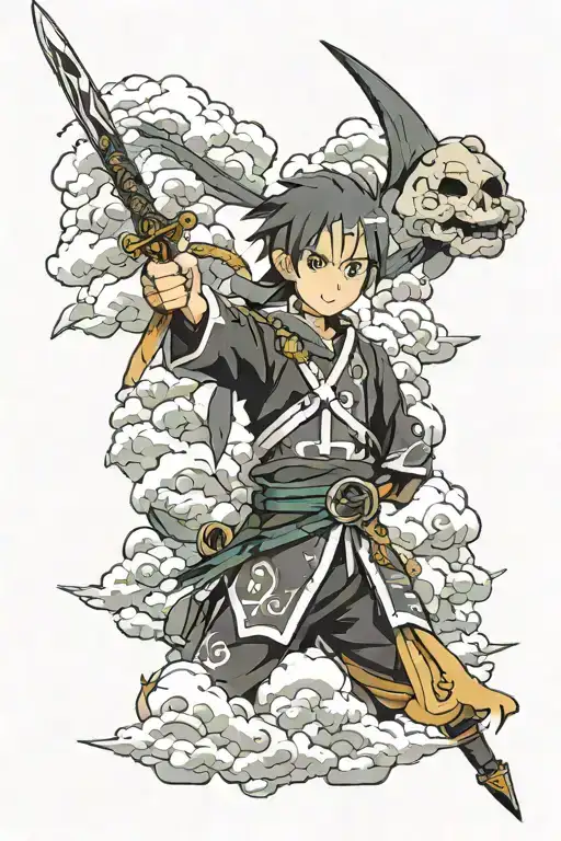 aincrad from sword art online with some japanese cloud  tattoo design idea