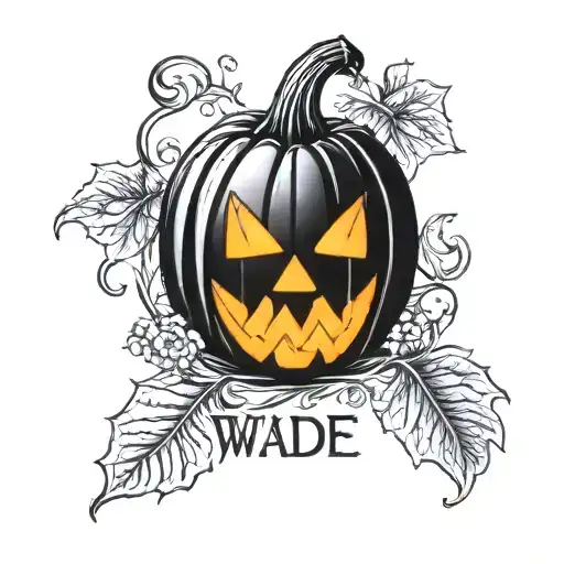 pumpkin with name wade carved in it tattoo design idea