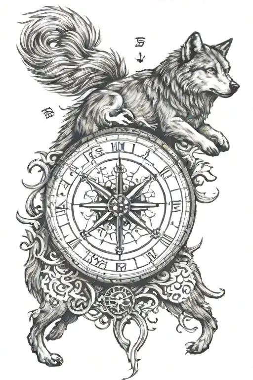 wolf vegvisir viking compass tattoo design idea