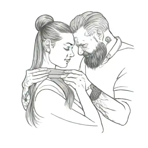 dad brushes his daughter hair tattoo holding tattoo design idea