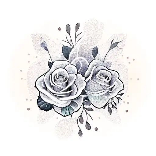 mom and daughter tattoo with roses and saxaphones tattoo design idea