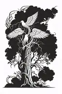 a willow tree with a trunk that has branches growing in the shape of angel wings tattoo design idea