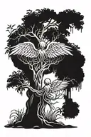 a willow tree with a trunk that has branches growing in the shape of angel wings tattoo design idea